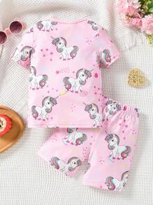 Young Girl Unicorn Print Snug Fit PJ Set