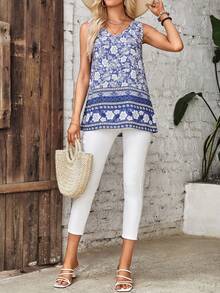 EMERY ROSE Floral Print Sleeveless Blouse - Multicolor - View 4