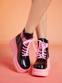 ROMWE Anime Giày Cao gót Nữ Ren lên Khối Màu Đúng mốt - màu đen - Xem 3