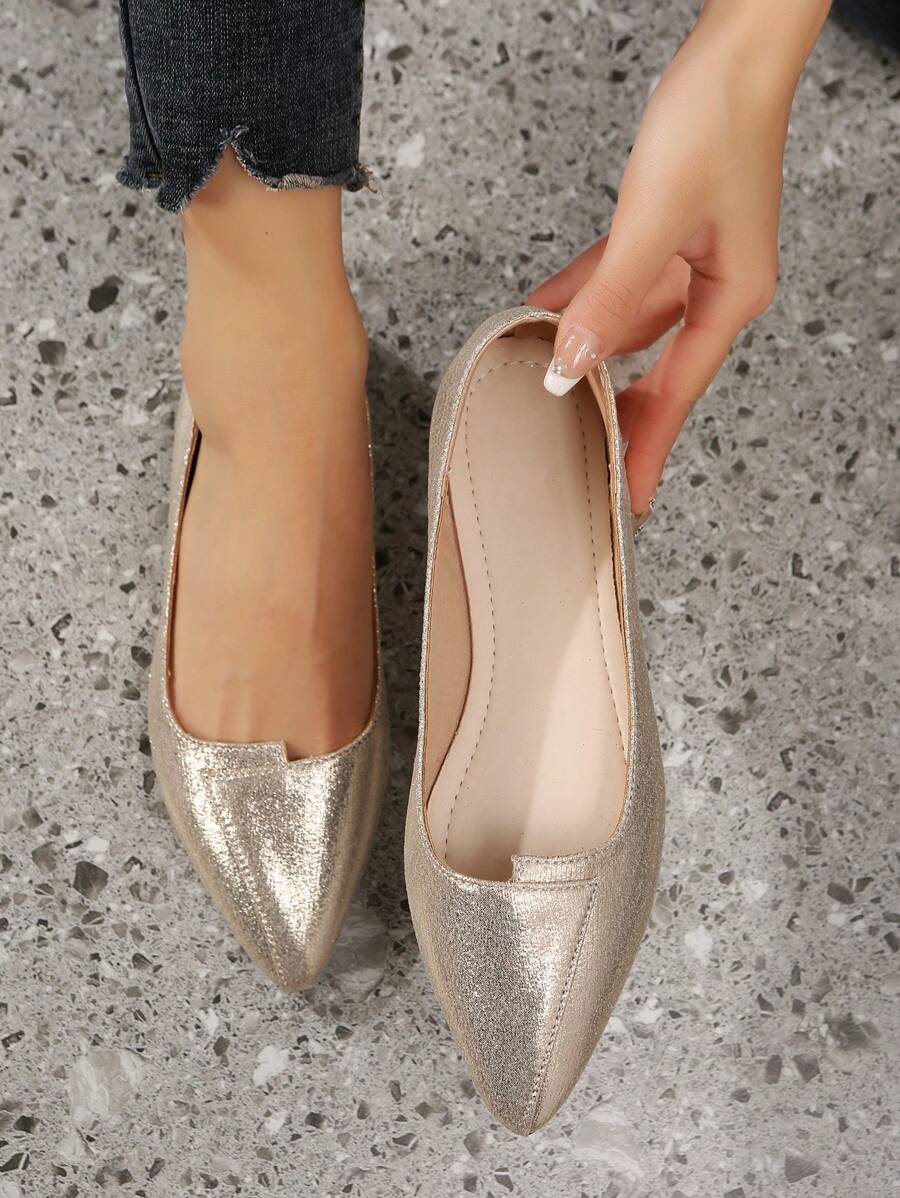 atractivo dorado Zapatillas planas para de color metálico de punta Bailarinas - Dorado - Ver 1