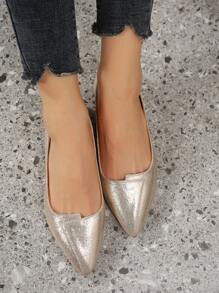 atractivo dorado Zapatillas planas para de color metálico de punta Bailarinas - Dorado - Ver 2