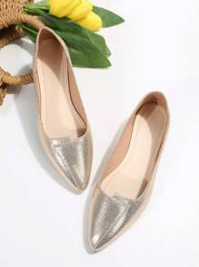 atractivo dorado Zapatillas planas para de color metálico de punta Bailarinas - Dorado - Ver 4