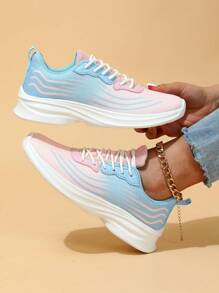 Sporty Sneakers For Women, Colorblock Lace-up Front Running Shoes - Multicolor - View 1