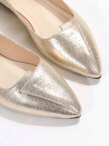 atractivo dorado Zapatillas planas para de color metálico de punta Bailarinas - Dorado - Ver 5