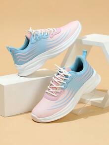Sporty Sneakers For Women, Colorblock Lace-up Front Running Shoes - Multicolor - View 3