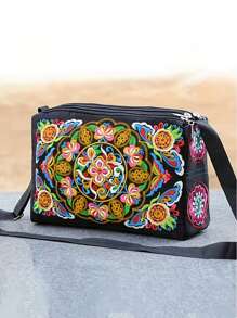 Floral Graphic Crossbody Bag Canvas Fashion Style School Bag For Graduate, Teen Girls, Freshman, Sophomore, Junior & Senior In College, University & High School, Perfect For Outdoors ,Travel & Back To School - Multicolor - View 2