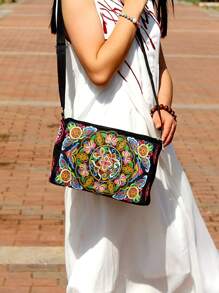 Floral Graphic Crossbody Bag Canvas Fashion Style School Bag For Graduate, Teen Girls, Freshman, Sophomore, Junior & Senior In College, University & High School, Perfect For Outdoors ,Travel & Back To School - Multicolor - View 4