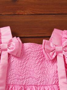 小女童前蝴蝶結荷葉邊襯衫和短褲套裝 - 玫紅色 - 查看 4