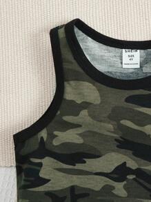 SHEIN 小女童迷彩印花撞色滾邊背心上衣 - 彩色 - 查看 3