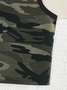 SHEIN 小女童迷彩印花撞色滾邊背心上衣 - 彩色 - 查看 4
