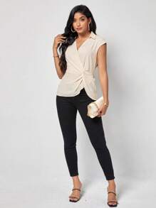 SHEIN Clasi Twist Front Blouse - Apricot - View 4