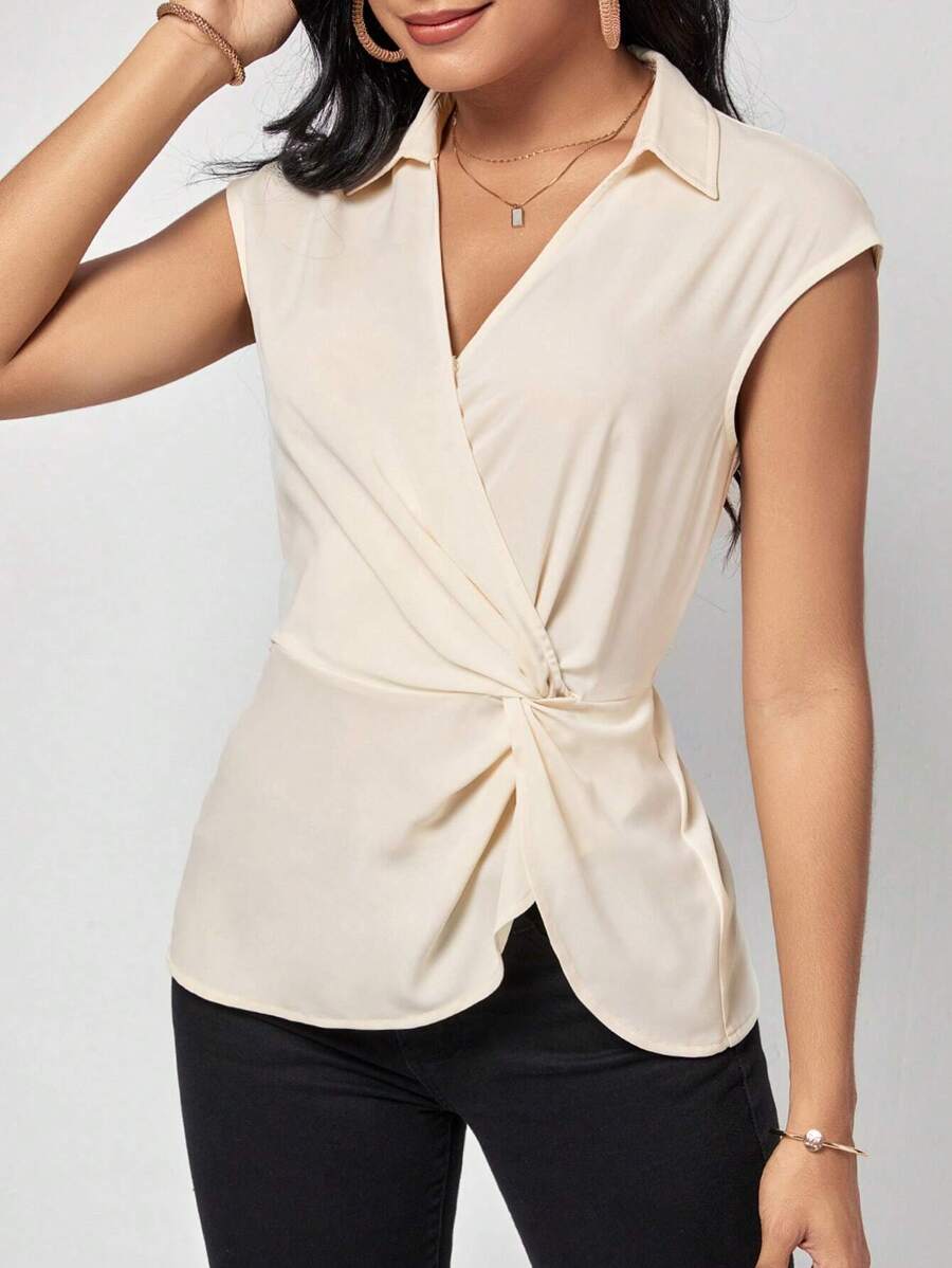 SHEIN Clasi Twist Front Blouse - Apricot - View 1