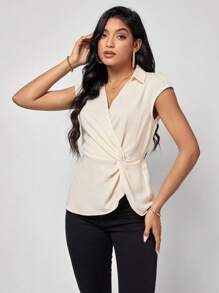 SHEIN Clasi Twist Front Blouse - Apricot - View 5