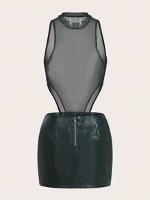 SHEIN ICON Solid Mesh Bodysuit & Split Hem Skirt