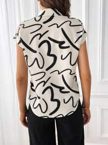 SHEIN Essnce 滿版印花蝙蝠袖襯衫 - 黑與白 - 查看 2