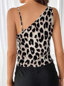 SHEIN Privé Áo sơ mi nữ Bất đối xứng Vắt In hoa Báo Giải trí - Nhiều màu - Xem 2