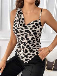 SHEIN Privé Áo sơ mi nữ Bất đối xứng Vắt In hoa Báo Giải trí - Nhiều màu - Xem 1