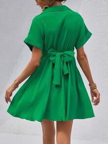 SHEIN Clasi Twist Front Batwing Sleeve Dress - Green - View 2
