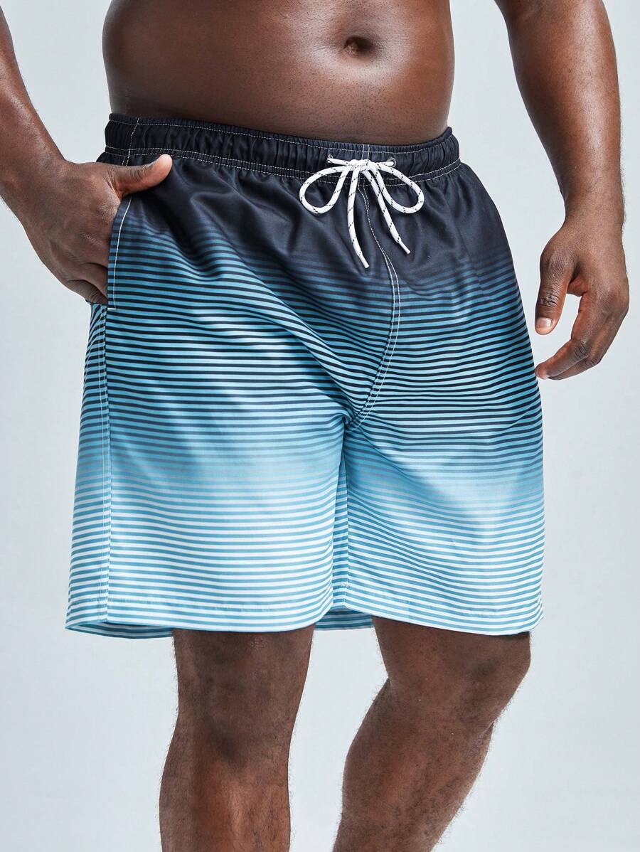 Manfinity KASUA Men Striped Print Drawstring Waist Swim Trunks - Blue - View 1