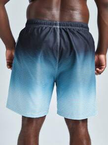Manfinity KASUA Men Striped Print Drawstring Waist Swim Trunks - Blue - View 2