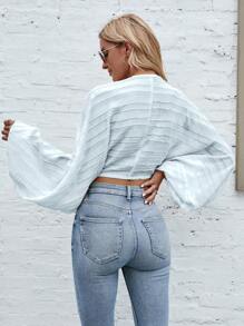 SHEIN VCAY Lace Up Front Contrast Lace Crop Blouse - Blue - View 2