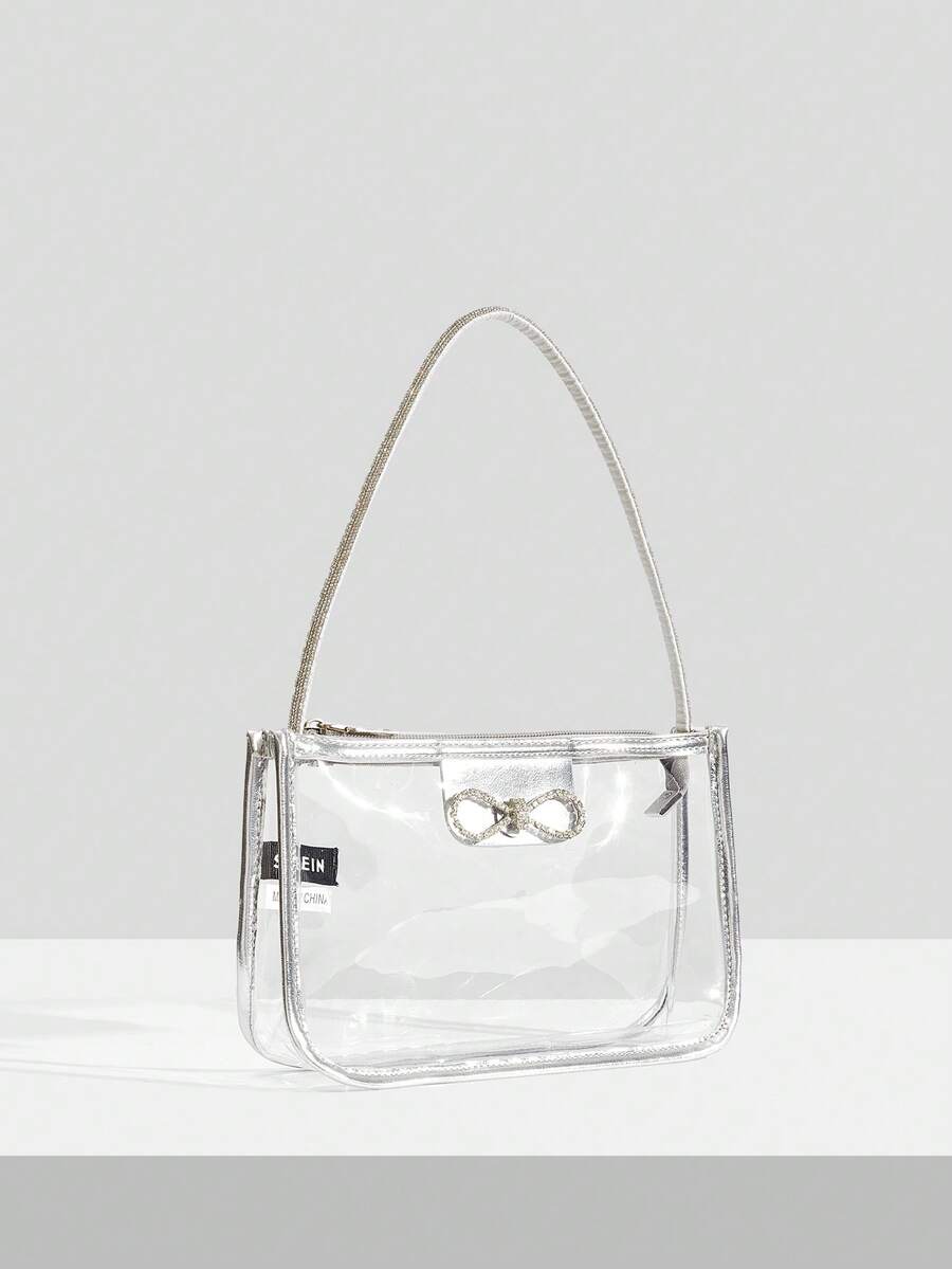 SHEIN SXY Bow Decor Square Bag Small Clear - Clear - View 1