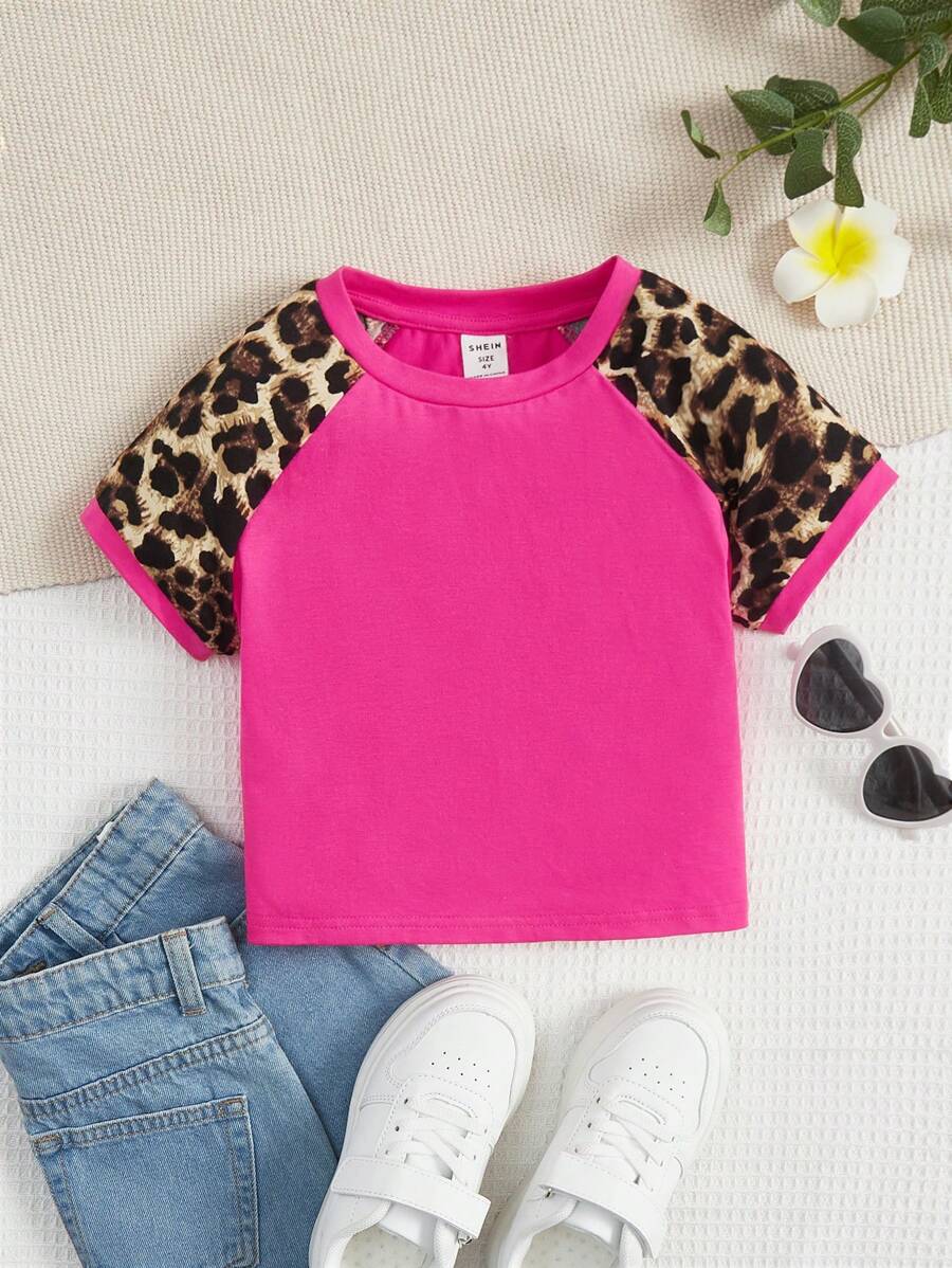 SHEIN Cô Gái Trẻ In hoa Báo Ngắn tay Áo thun Đối với Thông thường hàng ngày - Nhiều màu - Xem 1