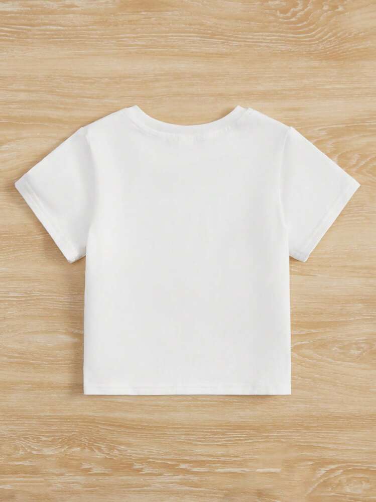 SHEIN פרחוני מכתב קז'ואל חולצות לילדה פעוטה - לבן - ראה 2