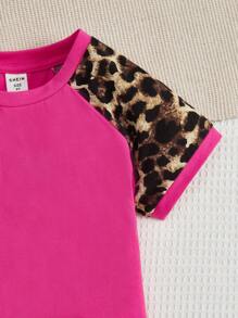 SHEIN Cô Gái Trẻ In hoa Báo Ngắn tay Áo thun Đối với Thông thường hàng ngày - Nhiều màu - Xem 4