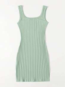 SHEIN EZwear Đầm Plus Size Gân đan màu trơn Giải trí - Màu xanh Bạc hà - Xem 2