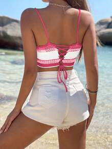 SHEIN WYWH Colourblock Crop Cami Knit Top - White - View 2