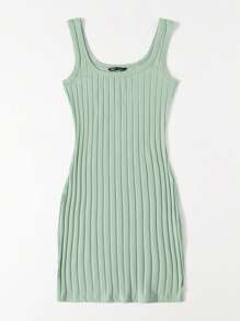 SHEIN EZwear Đầm Plus Size Gân đan màu trơn Giải trí - Màu xanh Bạc hà - Xem 4