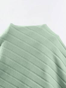 SHEIN EZwear Đầm Plus Size Gân đan màu trơn Giải trí - Màu xanh Bạc hà - Xem 6