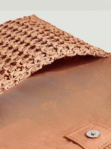 SHEIN VCAY Túi xách đan bằng rơm, Thiết kế nắp tua rua màu trơn đơn giản dành cho thanh thiếu niên, Thời trang - màu nâu - Xem 8