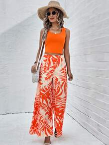 SHEIN VCAY Bộ đồ hai mảnh nữ Nhiệt đới Boho - trái cam - Xem 4