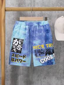 SHEIN 男孩休閒基本款泳衣日本卡通紮染短褲適合夏天 - 彩色 - 查看 1