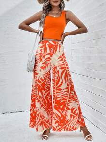 SHEIN VCAY Bộ đồ hai mảnh nữ Nhiệt đới Boho - trái cam - Xem 5