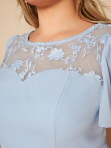 SHEIN Belle 大碼拼接網紗刺繡拼塊伴娘洋裝 - 淺藍色 - 查看 10