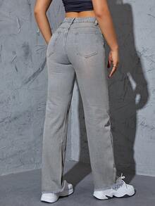 Ripped Raw Hem Slant Pocket Jeans - Light Wash - View 2