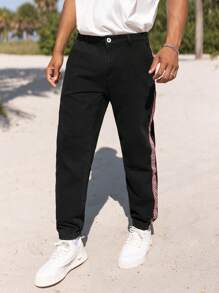 Manfinity Homme Nam Quần jean cà rốt Bông Tương phản Địa lý Ruy băng - màu đen - Xem 4