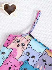 SHEIN Tween Girl Knit Snug Fit Cartoon Print Cami Dress With Unajustable Straps - Multicolor - View 4