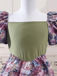 SHEIN 女孩印花泡泡袖洋裝 - 彩色 - 查看 4