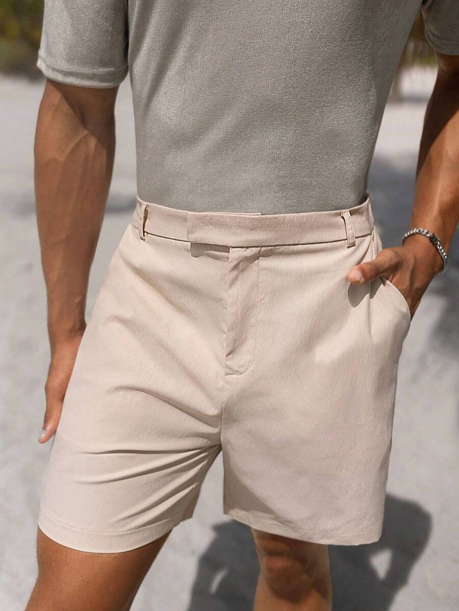 Manfinity Homme Men Slant Pocket Solid Shorts - Apricot - View 1