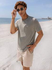 Manfinity Homme Men Slant Pocket Solid Shorts - Apricot - View 3