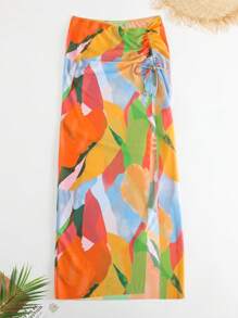 Allover Print Drawstring Side Cover Up Skirt