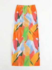 Allover Print Drawstring Side Cover Up Skirt