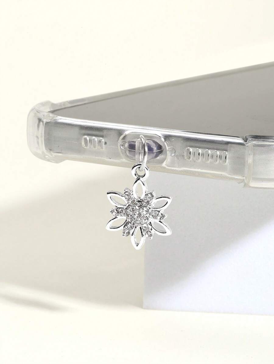 1pc Rhinestone Snowflake Decor Zinc Alloy Type-C Phone Dust Plug - Silver - View 1