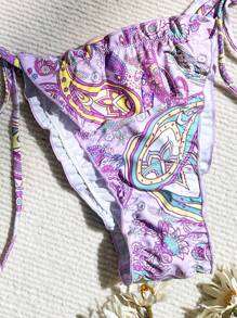 Swim Vcay Summer Beach Paisley Print Triangle Tie Side Bikini Set - Lilac Purple - View 4