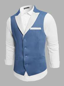 Manfinity NiteLyfe Áo cộc tay Nam Túi Nút phía trước Khối Màu Công việc - Màu xanh bụi bặm - Xem 1