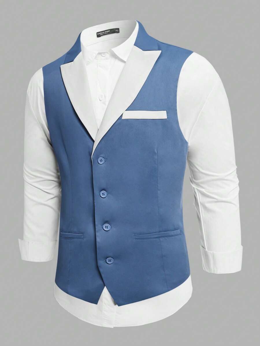 Manfinity NiteLyfe Áo cộc tay Nam Túi Nút phía trước Khối Màu Công việc - Màu xanh bụi bặm - Xem 1